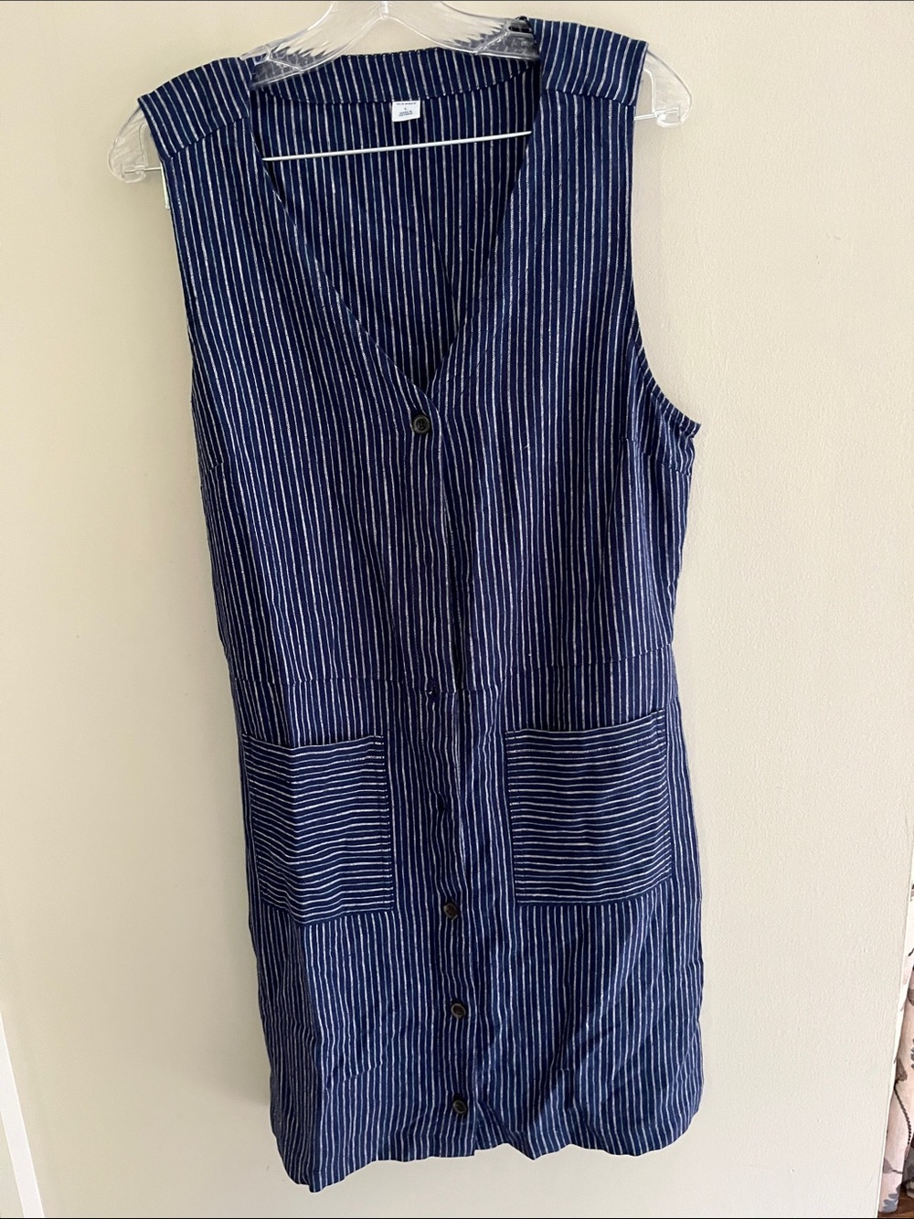 Old Navy Navy and White Striped Button-Front Midi Dress